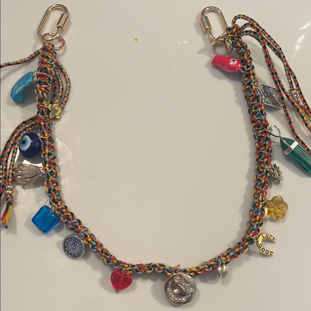 Multicolor Braided Bag Charm with eye & boho charms